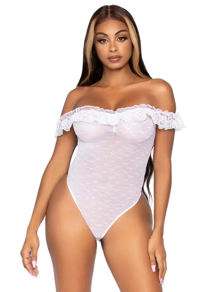 Lace Ruffle Snap Crotch Teddy One Size White Leg Avenue Teddies And Bodies