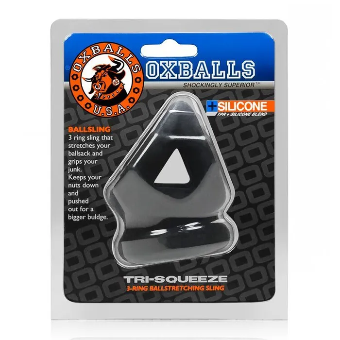 Tri Squeeze Cocksling Ball Stretcher Oxballs SiliconeTpr Blend Black Ice OXBALLS Anal