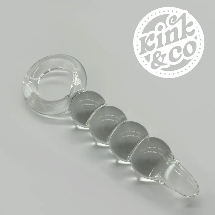 KinkCo Clear or Pink Glass Anal Beads with ORing Handle Anal