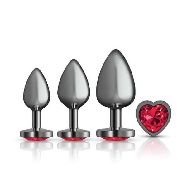 Cheeky Charms Metal Butt Plug Set Gunmetal Heart Small Medium Large Anal Trainer Kit Viben Anal