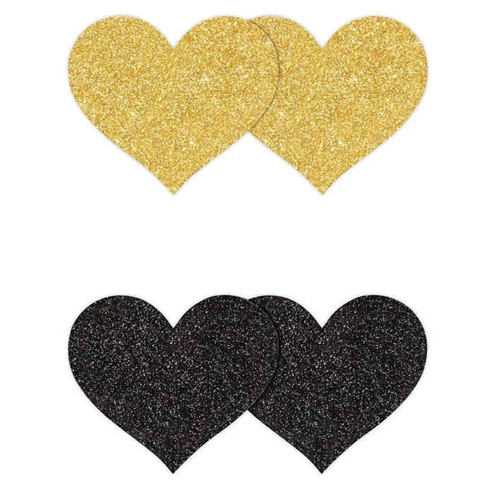 NS NOVELTIES Pretty Pasties Glitter HeartsBlkGold 2pk Vibrators