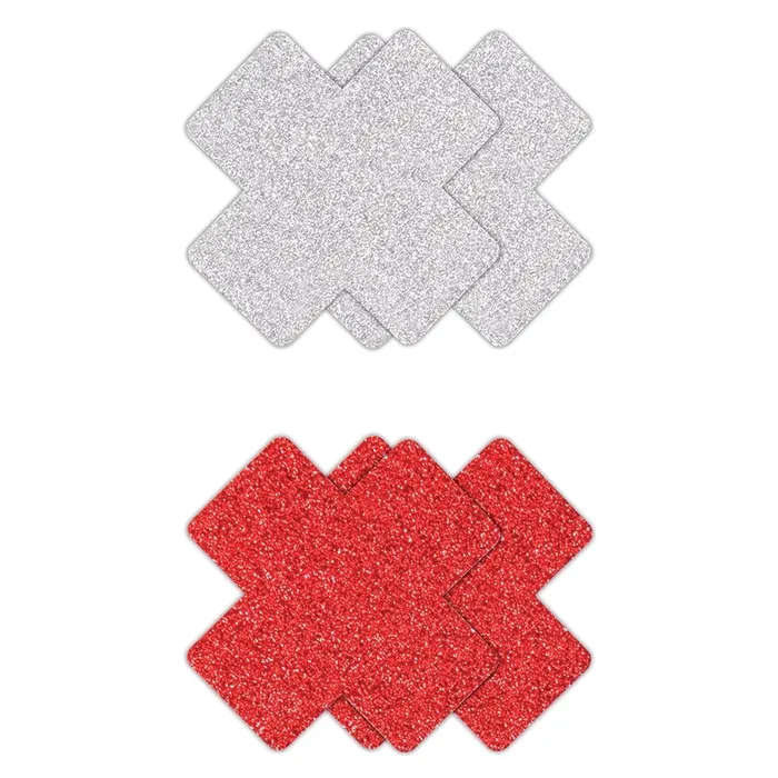 Pretty Pasties Glitter CrossRedSilver 2pk NS NOVELTIES Vibrators