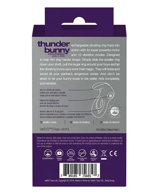 Vedo Vibrators Vedo Thunder Bunny Dual Ring Rechargeable Perfectly Purple
