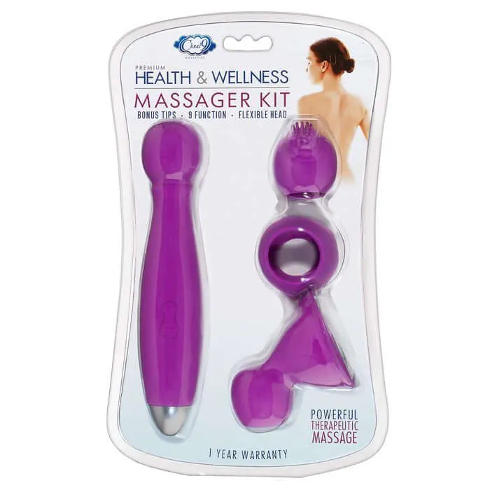 Vibrators Cloud 9 Novelties CLOUD 9 HEALTH WELLNESS WAND KIT 9 FUNCTION FLEXIBLE HEAD PURPLE